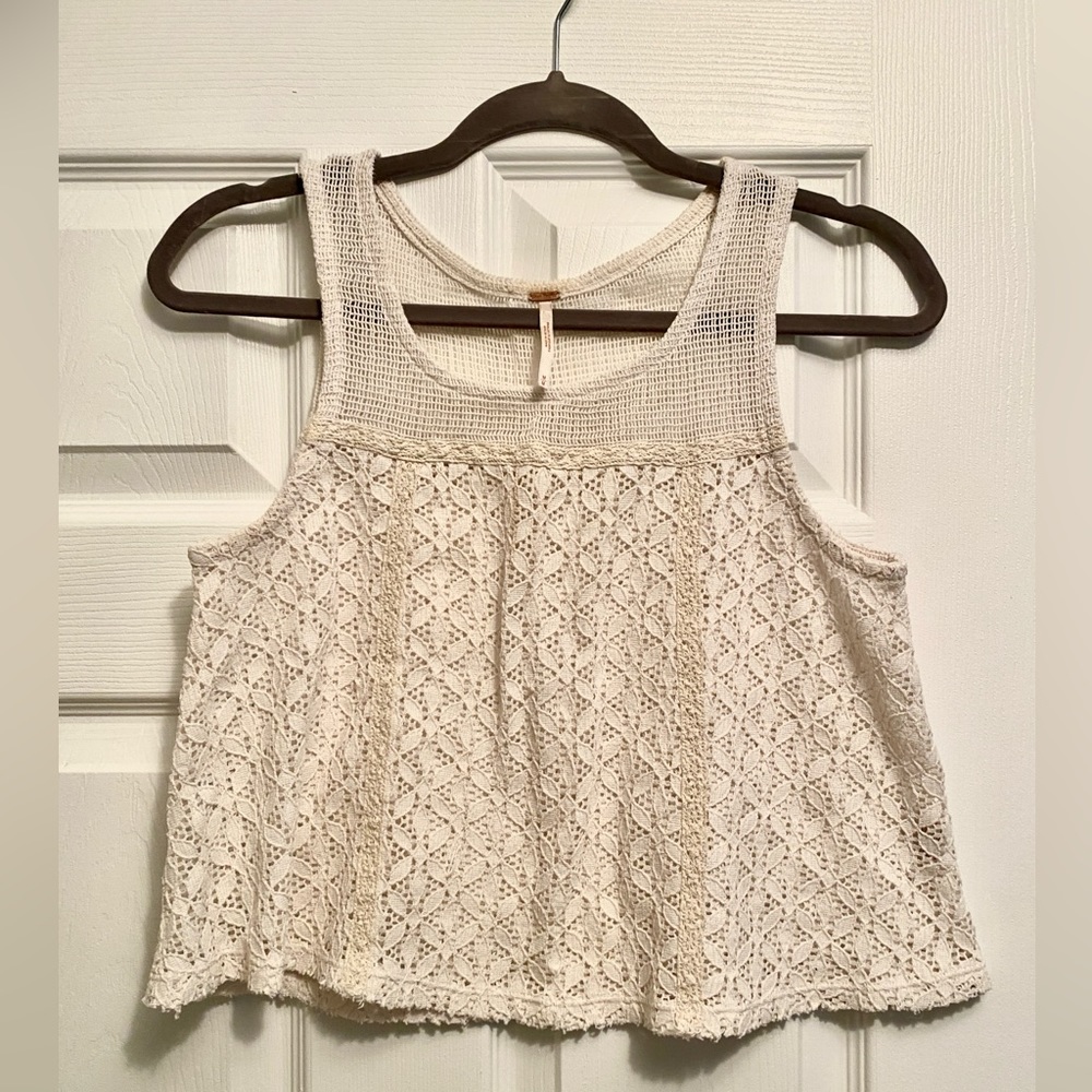 Free People Babydoll Top - Cream/Off White Lace - Size Medium